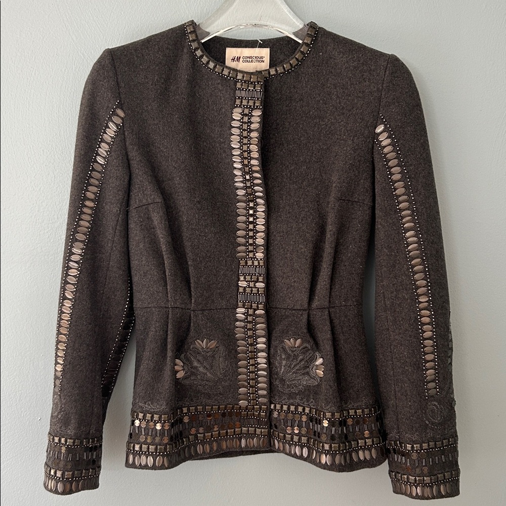 H&M Conscious Collection Blazer Jacket Wool Embellished Embroidered EUC VHTF